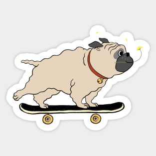 Fluffy Pug Skateboarding Sticker